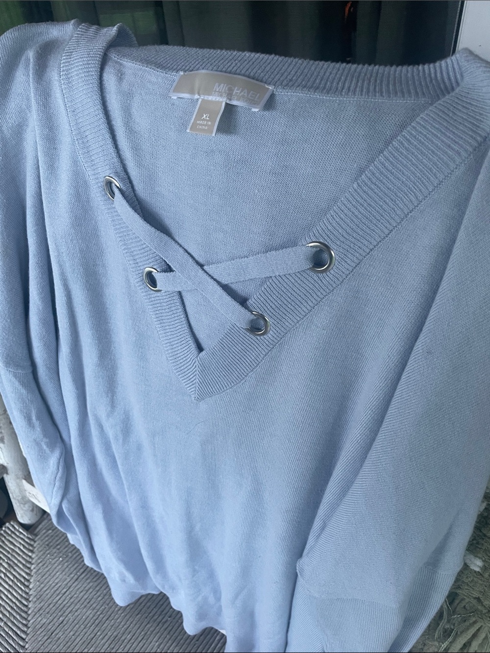 Michael Kors Powder Blue Lace-Up V-Neck Sweater
